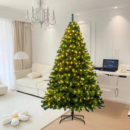 7FT Pre-lit Artificial Christmas Tree Premium Spruce Hinged Xmas Tree with LED Lights & Metal Stand for Indoor Use