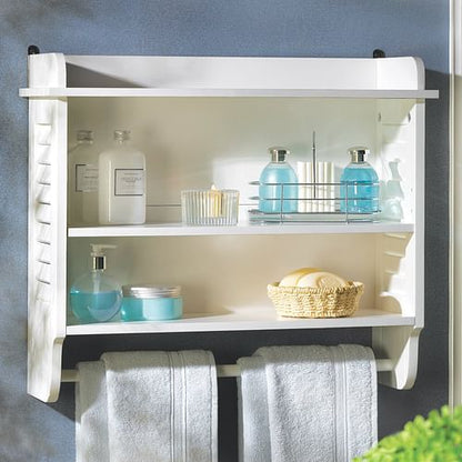 White Slatted Bathroom Wall Shelf