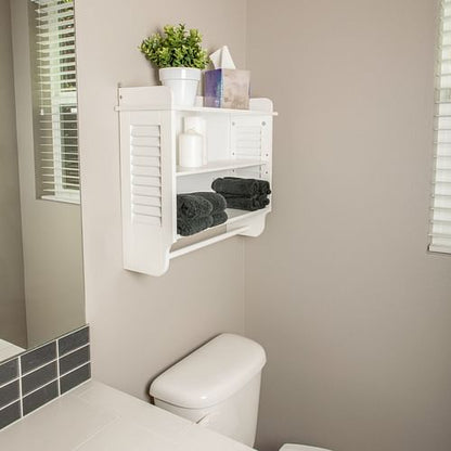 White Slatted Bathroom Wall Shelf