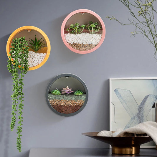 Round Wall Vase Home Living Room Restaurant Hanging Basket Flower Pot Wall Decor Succulent Plant Planters Art Glass Vases