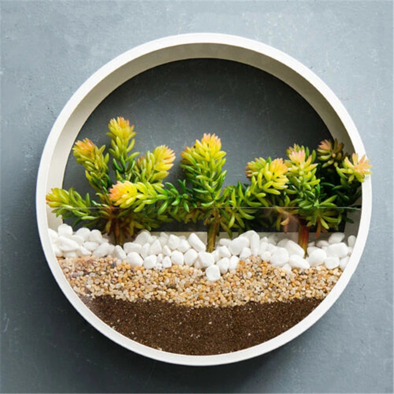 Round Wall Vase Home Living Room Restaurant Hanging Basket Flower Pot Wall Decor Succulent Plant Planters Art Glass Vases