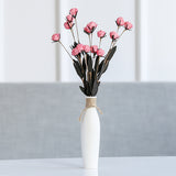 Ceramic Vase with Artificial Flowers Set – 8 Piece Bundle | White Modern Vase & 6 Flower Bunches