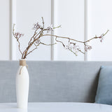 Ceramic Vase with Artificial Flowers Set – 8 Piece Bundle | White Modern Vase & 6 Flower Bunches