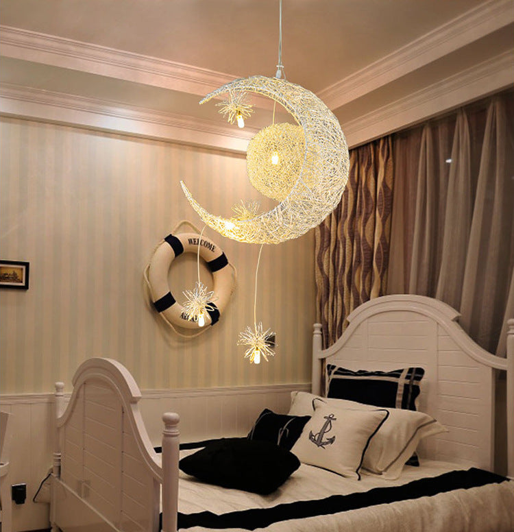 Aluminum Wire Star Moon Chandelier Restaurant Bar Bedroom Warm Lighting Simple Children'S Room Lamps