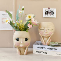 Face Head Design Sculpture Flower Planter Garden Indoor Plant Pot Art Flowerpot