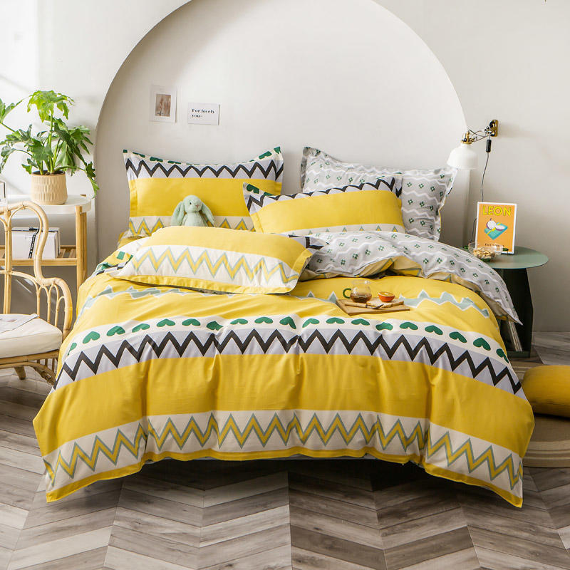Cotton Bed Linen Set - Floral 4-Piece with Duvet Cover | Soft Breathable | Twin Queen King
