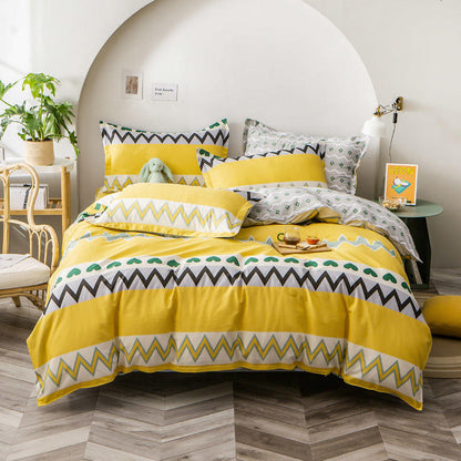 Cotton Bed Linen Set - Floral 4-Piece with Duvet Cover | Soft Breathable | Twin Queen King