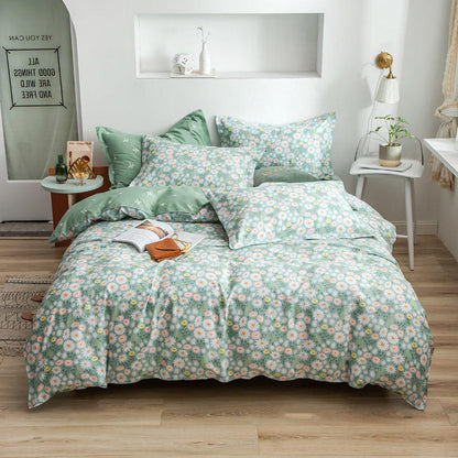 Cotton Bed Linen Set - Floral 4-Piece with Duvet Cover | Soft Breathable | Twin Queen King