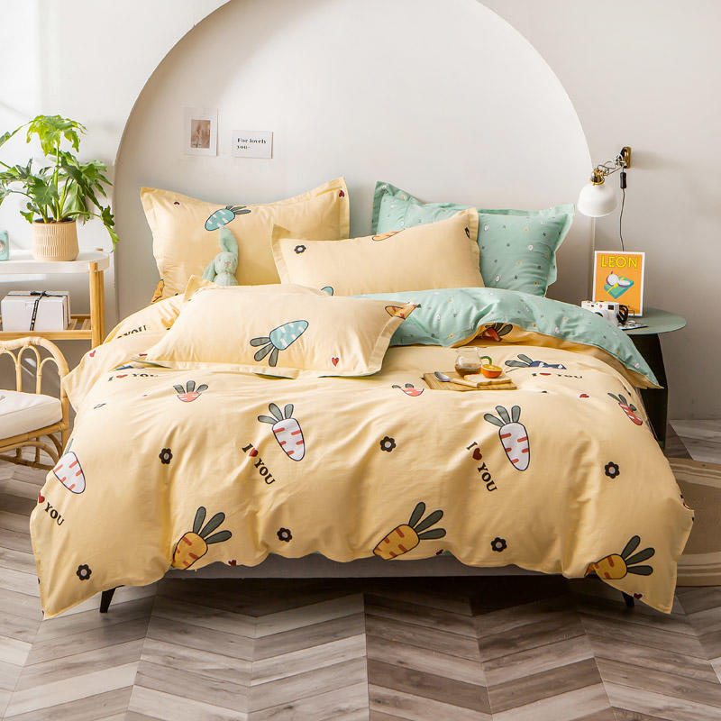 Cotton Bed Linen Set - Floral 4-Piece with Duvet Cover | Soft Breathable | Twin Queen King