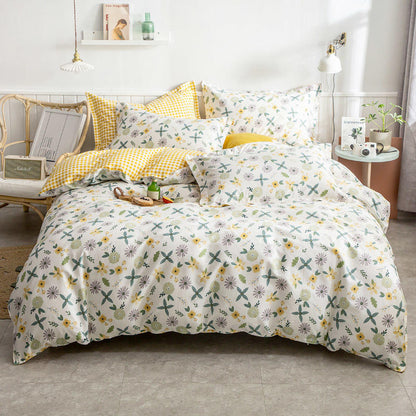 Cotton Bed Linen Set - Floral 4-Piece with Duvet Cover | Soft Breathable | Twin Queen King