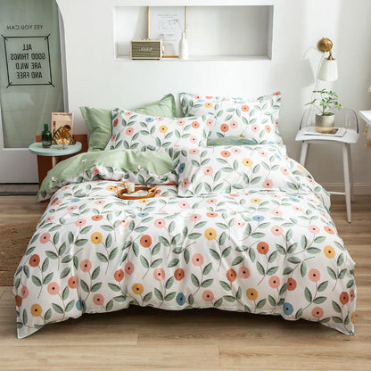 Cotton Bed Linen Set - Floral 4-Piece with Duvet Cover | Soft Breathable | Twin Queen King