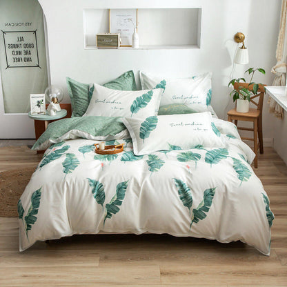 Cotton Bed Linen Set - Floral 4-Piece with Duvet Cover | Soft Breathable | Twin Queen King