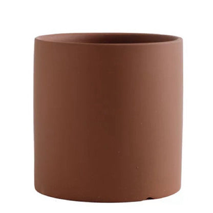 Nordic Colorful Ceramic Cylindrical Shape Flower Pot With Hole Tray