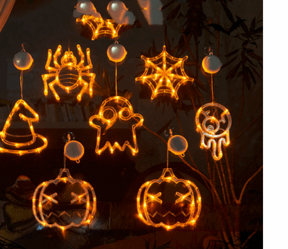 Halloween Window Hanging LED Lights Spider Pumpkin Hanging Ghost Horror Atmosphere Lights Holiday Party Decorative Lights Home Decor