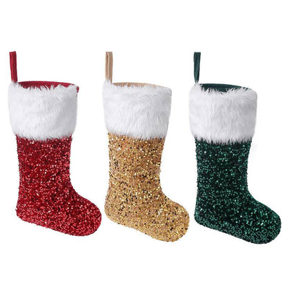 3 Pcs set Christmas Decorations Sequin Plush Xmas Gifts Socks Kids Favor Gift Bags Xmas Ornaments For Home Merry Christmas Party Supplies