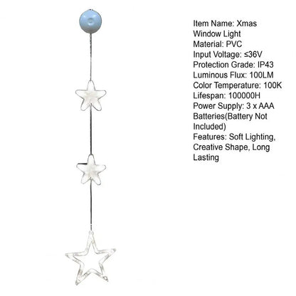 Christmas 3pcs LED Light Star Xmas Tree Hanging Sucker Lamp Window Ornaments Decoration For Home Xmas Navidad 2023 New Year Decor Christmas Decorations