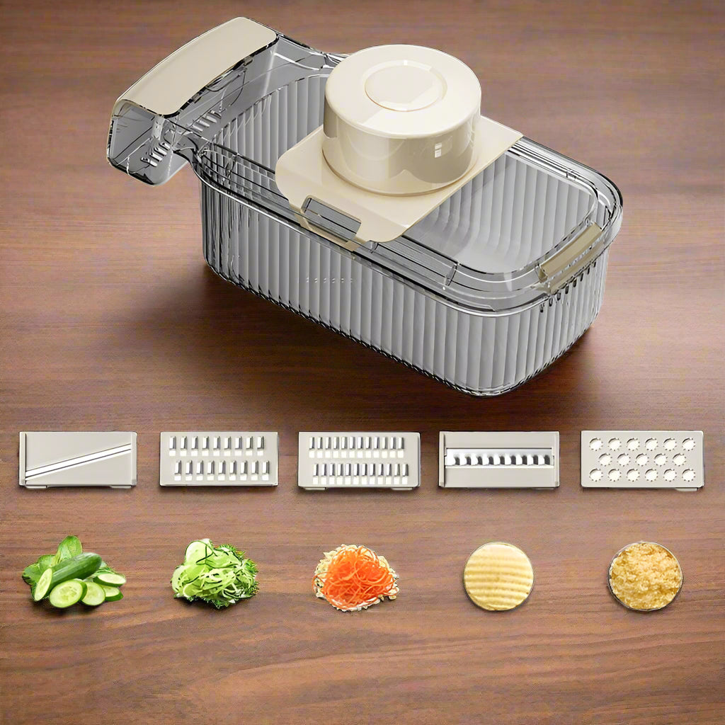 2 in 1 vegetable slicer and chopper with 5 blades transparent color