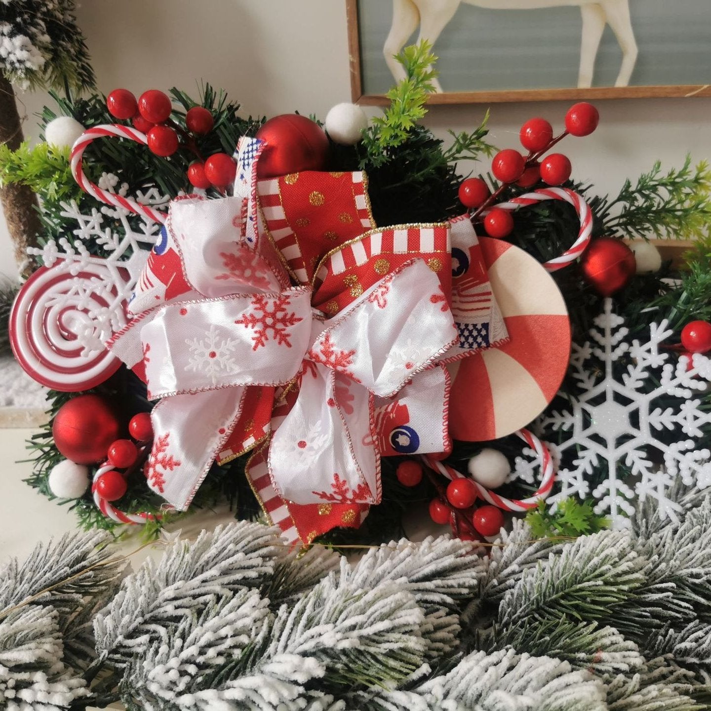 Christmas Candy Cane Swag Door Hanging Upside Down Tree Artificial Wreath Door Pendant Handmade Festival Theme for Wall Door Home Decoration