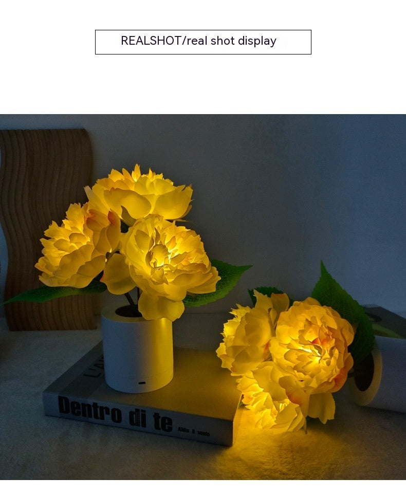 Rechargeable Led Peony Flower Small Night Lamp Indoor Ambience Light Bedside Warm