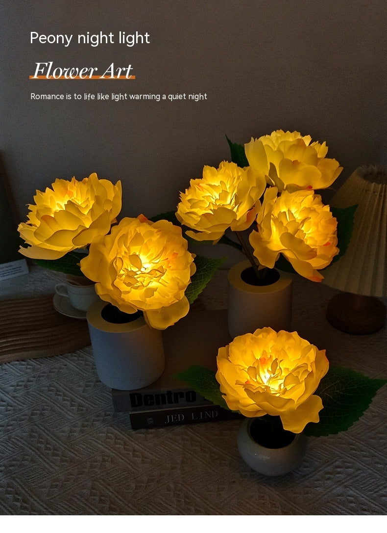 Rechargeable Led Peony Flower Small Night Lamp Indoor Ambience Light Bedside Warm