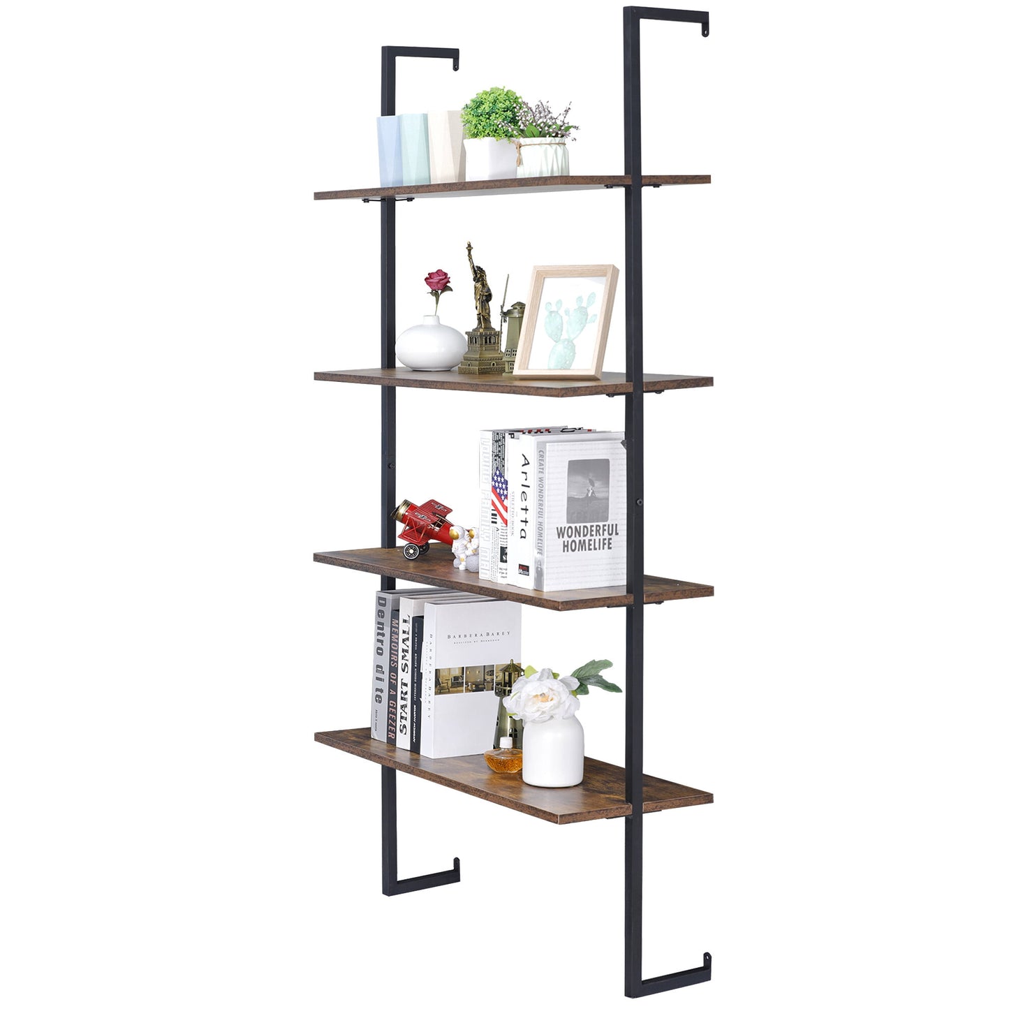 4-Tier Wood Modern Floating Shelf Wall-Mounted