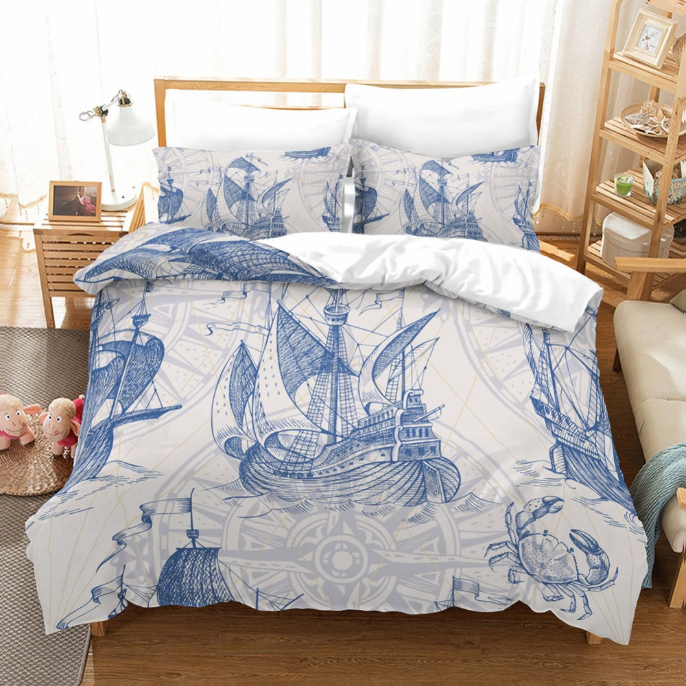 Retro Sea Turtle Bedding Set Coastal Ocean Duvet Cover Set