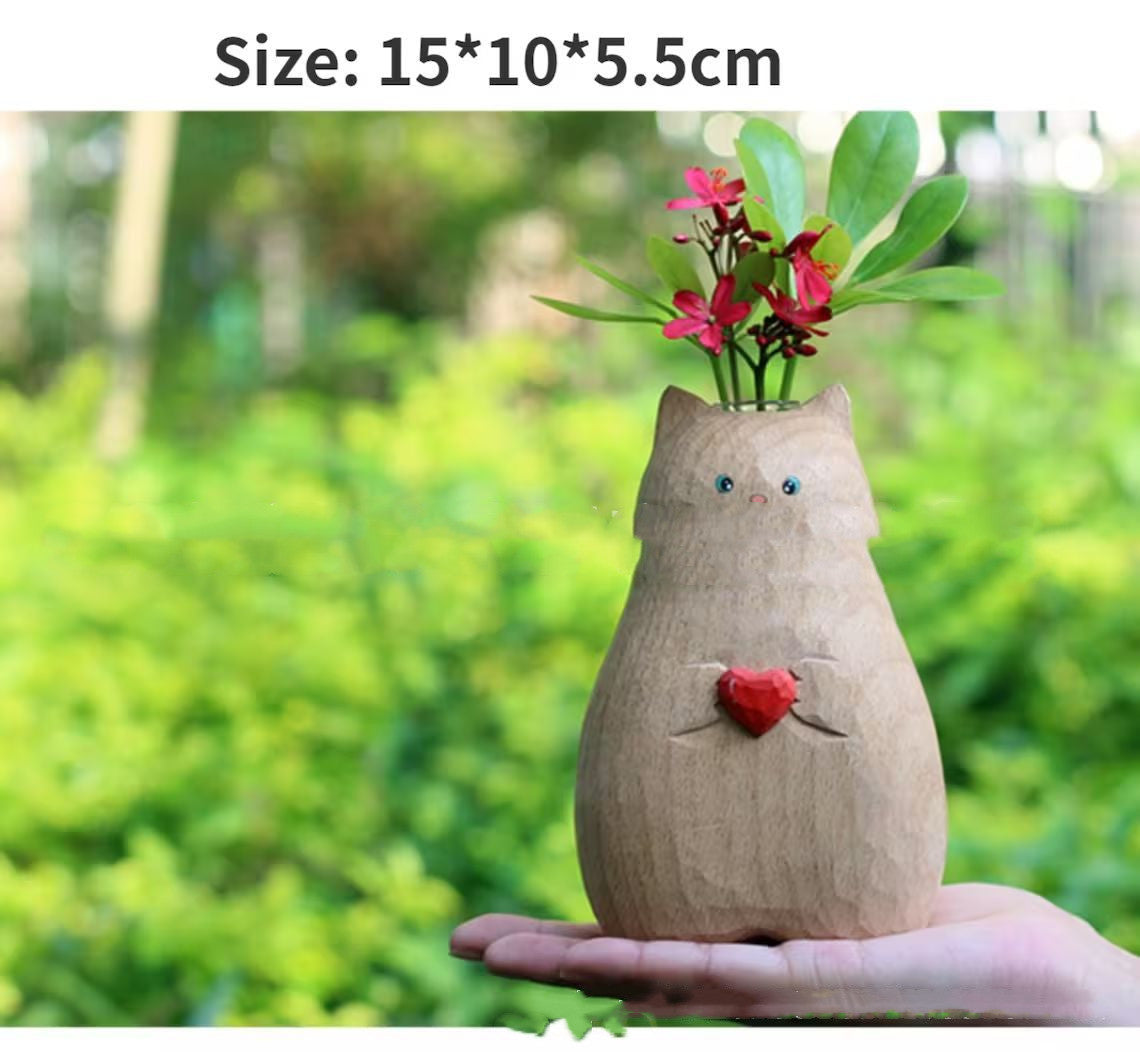 Cute Heart Cat Vase (Handmade, Christmas Product)