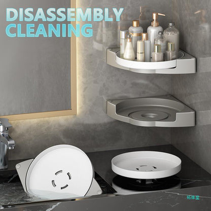 Two layer 360 rotating bathroom shelf organizer