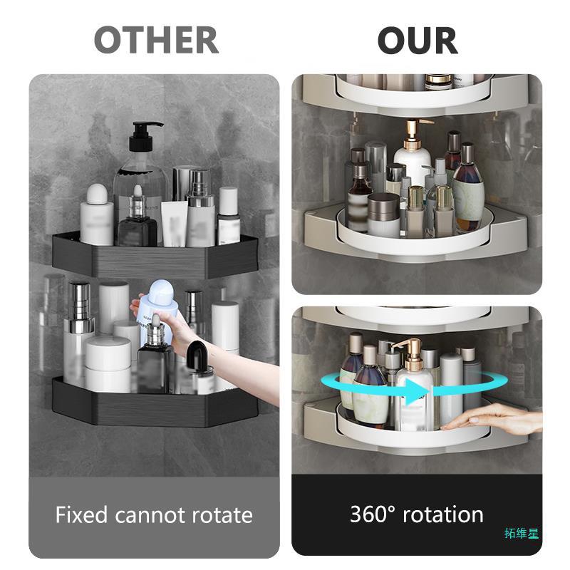 360 rotating bathroom shelf no drill wall installation