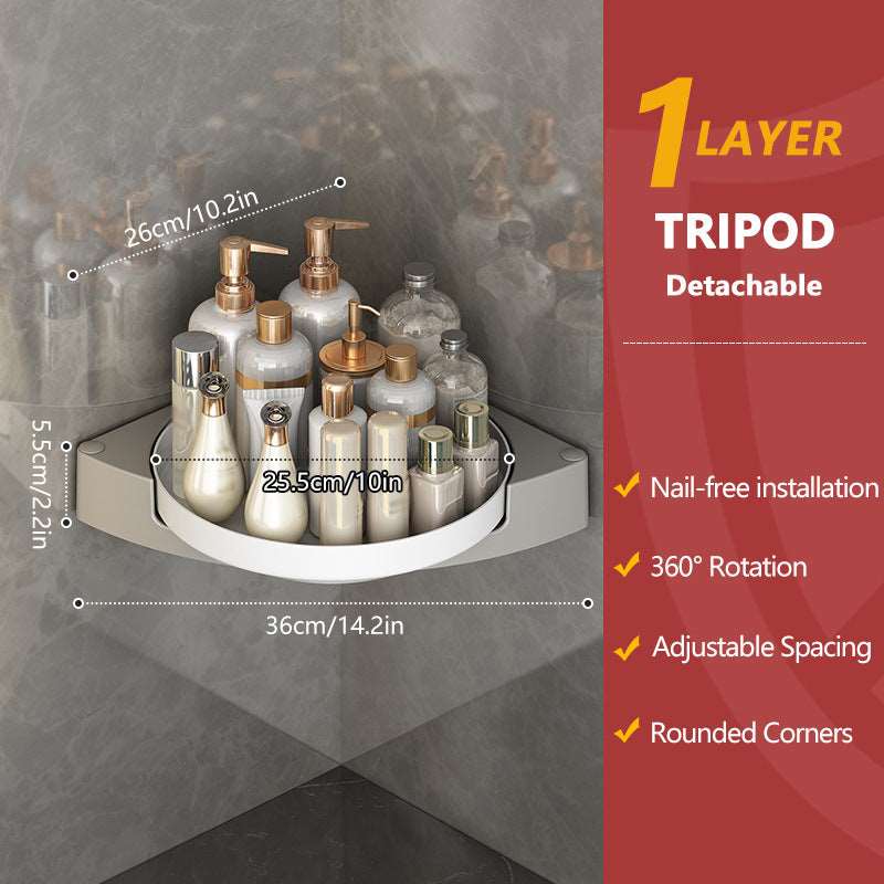 360 rotating bathroom shelf no drill with bottles displayed
