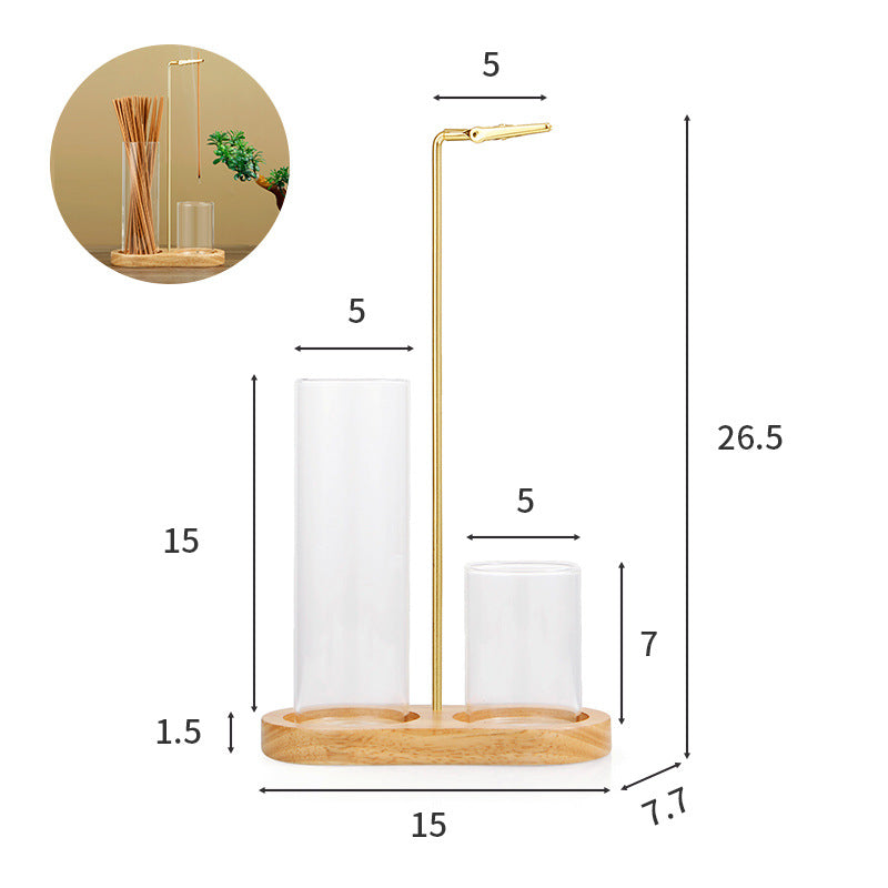 Solid Wood 8-shaped Incense Burner Rubber Wood Glass Incense Burner