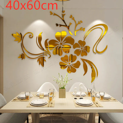 3D acrylic flower mirror wall decal white background product shot