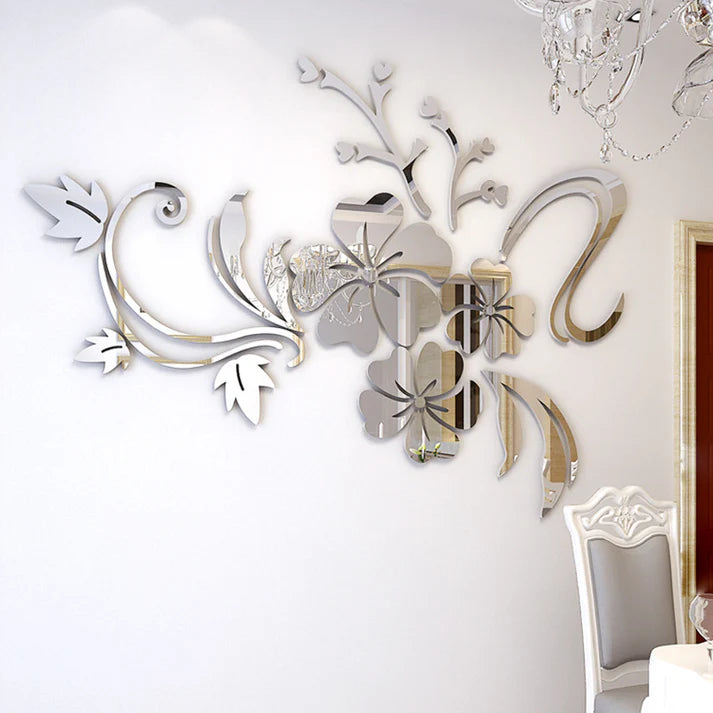 Gold 3D acrylic flower mirror wall sticker close up detail