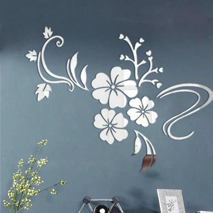 Gold 3D acrylic flower wall sticker full set layout