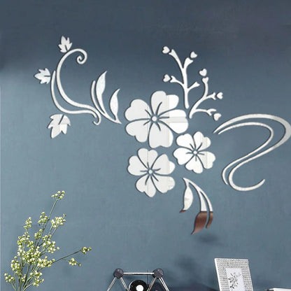 Gold 3D acrylic flower wall stickers displayed on table setup