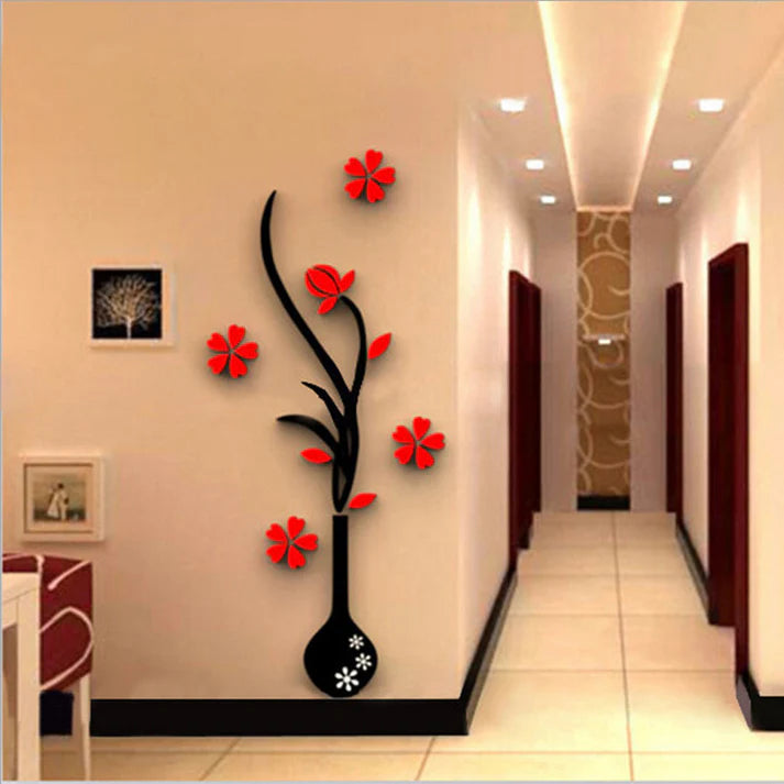 Close up of 3D acrylic vase wall sticker detail