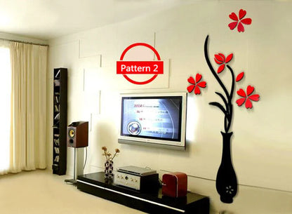 3D acrylic vase flower sticker on dark hallway wall