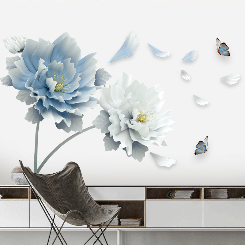 3D blue flower mural wall sticker close up petal detail