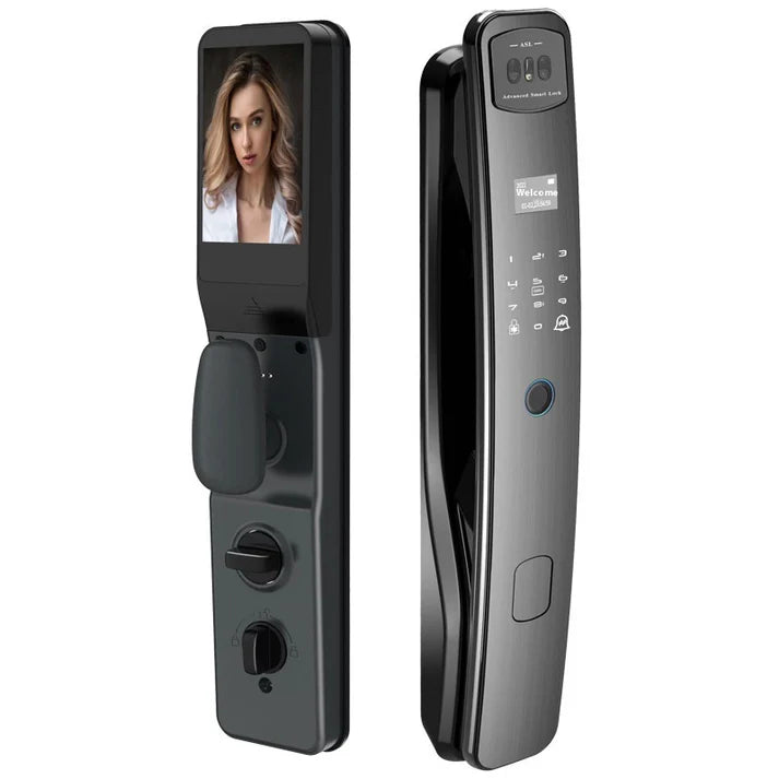 3D face recognition smart door lock front view in black