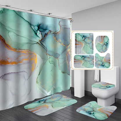 Close-up of the 3D depth effect print on the waterproof polyester shower curtain
