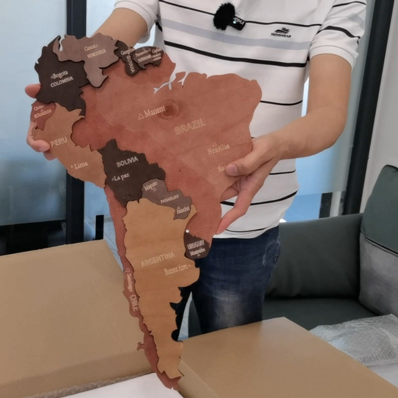 All four sizes of the 3D wooden world map wall art displayed for size comparison

