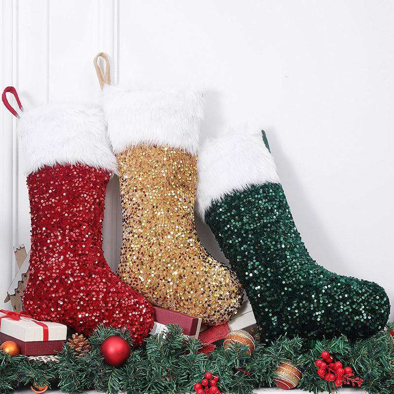 3 pcs Christmas stockings set in red gold and green