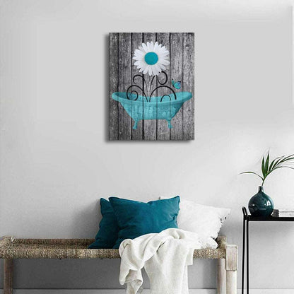 DIY Diamond Painting Bathroom Wall Art Daisy Canvas Picture Modern Floral Bathtub Art Rustic Decorative Paintings