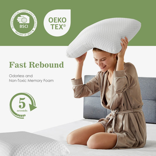 Memory Foam Pillow 2-Pack – Washable Pillowcase, Cervical Support, All Sleep Positions