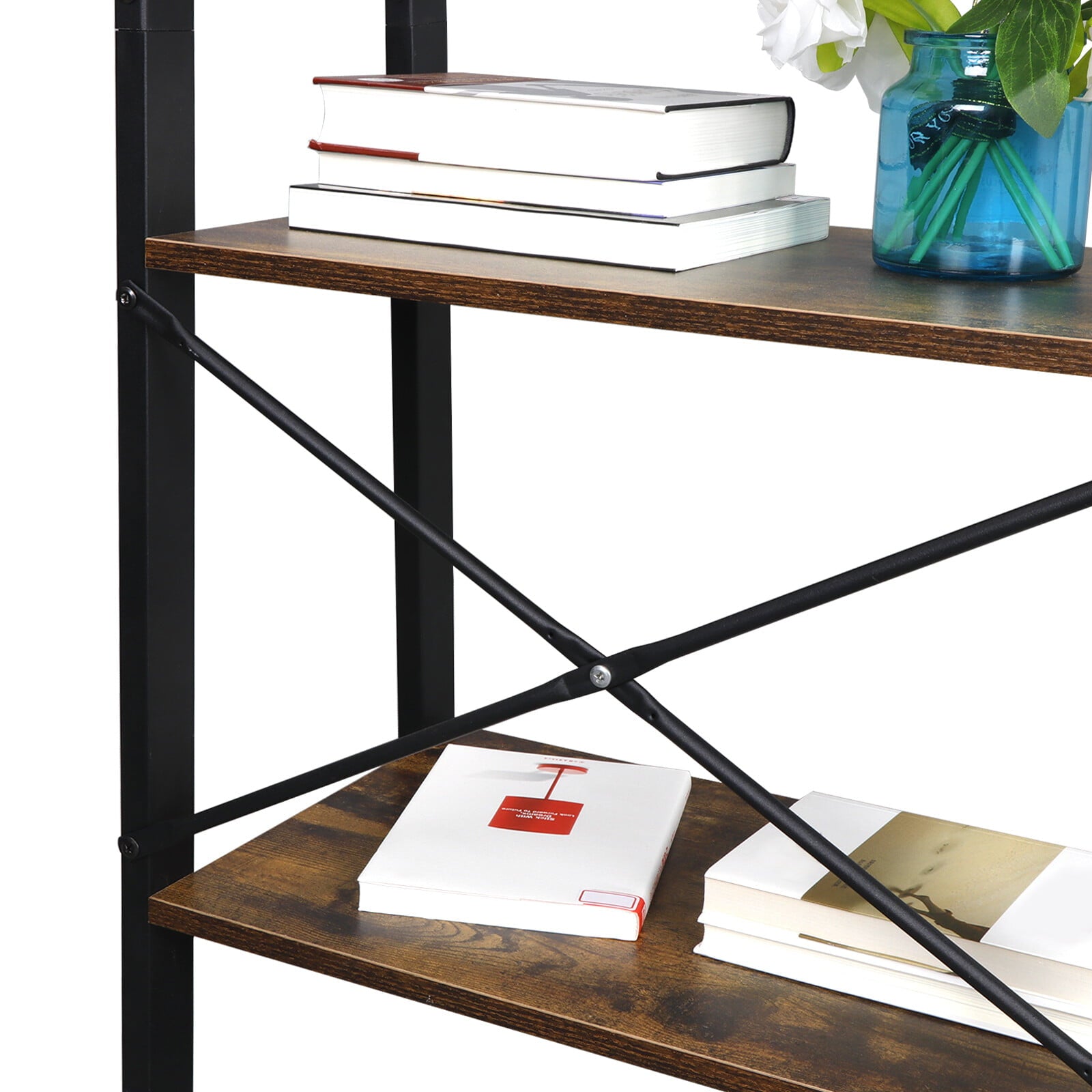 Modern Wooden Bookshelf, 4-Tier Ladder