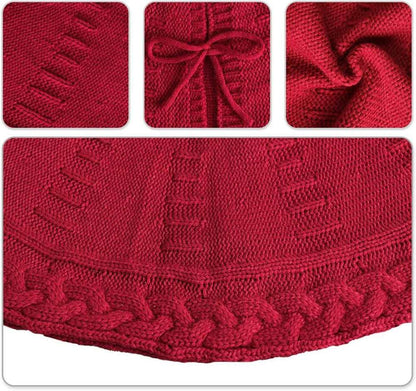 Christmas Knitted Tree Skirt Red Decorations