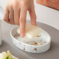 Ceramic Bath White Marble Bathroom Accessories 4-piece Set Decor Gold Edge Hand Soap Dispenser Toothbrush Holder