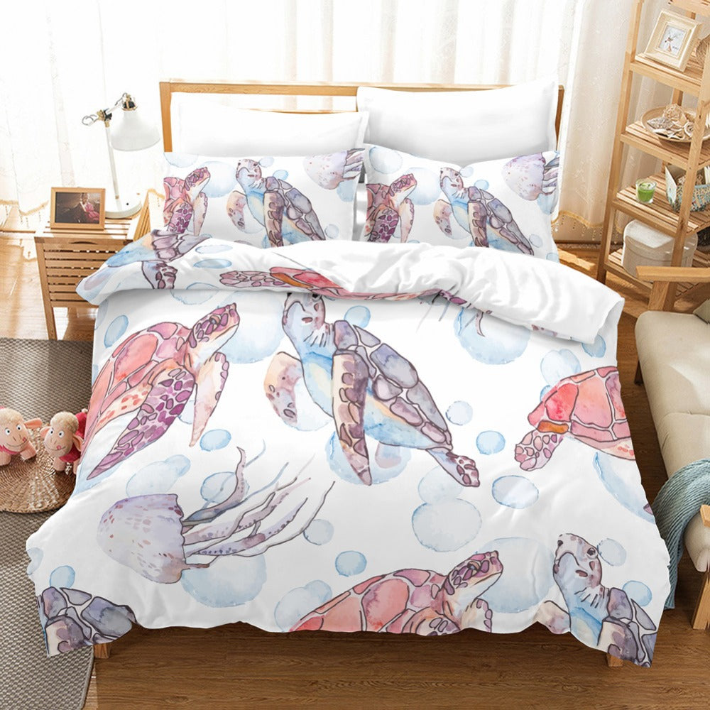 Retro Sea Turtle Bedding Set Coastal Ocean Duvet Cover Set