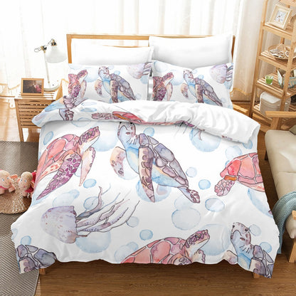 Retro Sea Turtle Bedding Set Coastal Ocean Duvet Cover Set