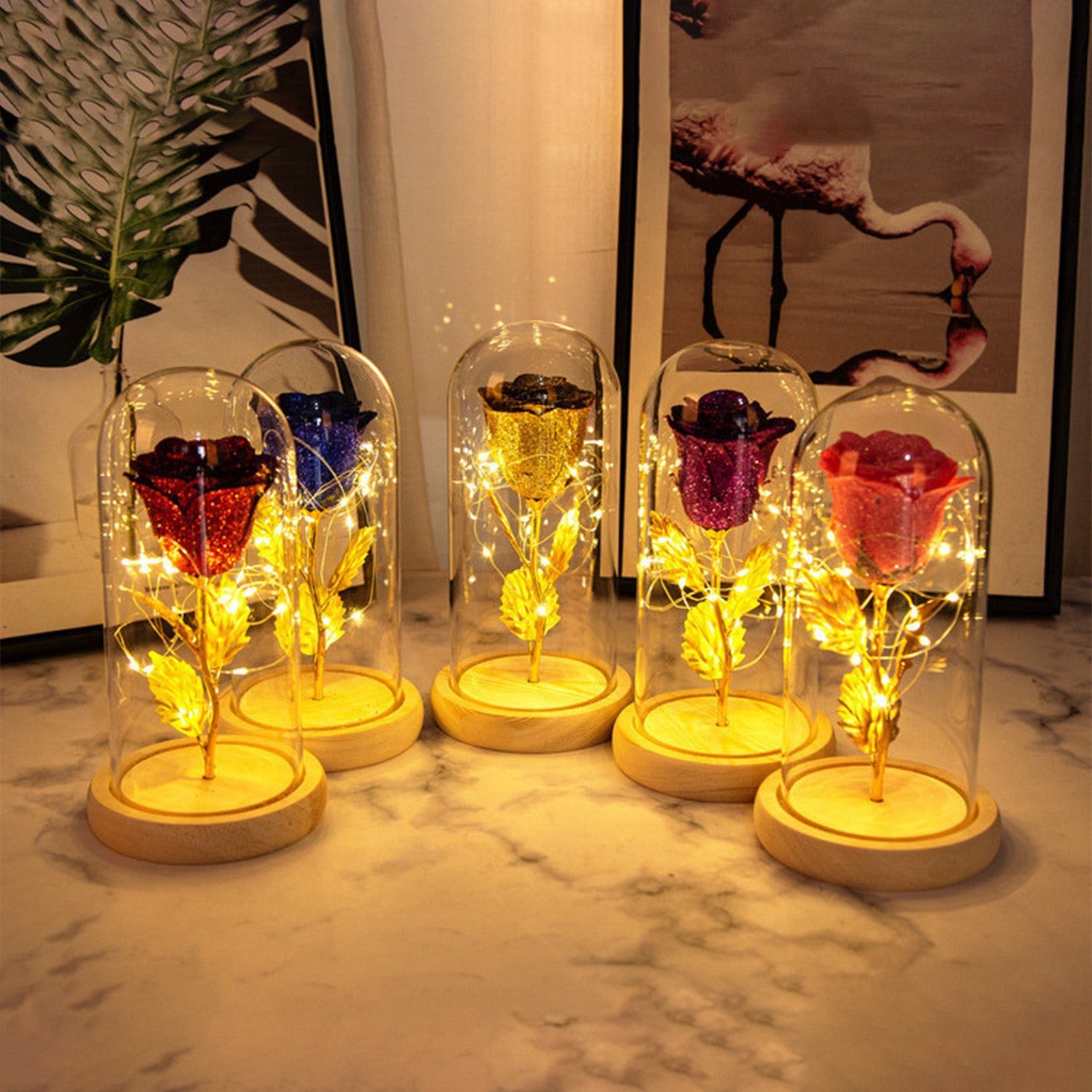 Eternal Rose Flowers LED Light In Glass Cover - Splendas